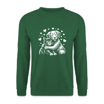 Dog and cat in love, peace, friendship - Unisex Sweatshirt - green - Front