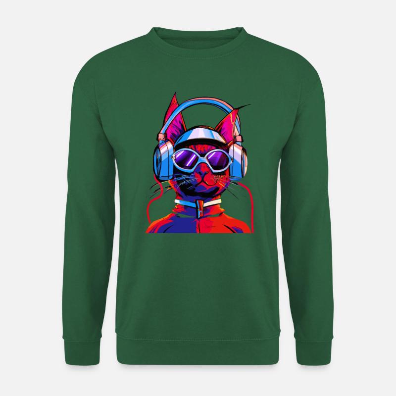 Katze mit Kopfhörer und Sonnenbrille.#Catfans - Unisex Pullover - Grün