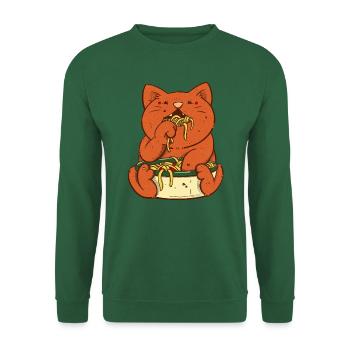 Rote Katze frisst Spaghetti - Unisex Pullover - Grün - Vorne