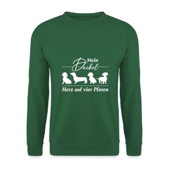 Dackel Herz auf vier Pfoten. Dackelsilhouetten - Unisex Pullover - Grün - Vorne