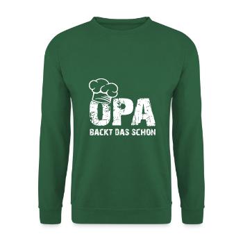 Opa backt das schon mit Bäckermütze und Spruch - Unisex Pullover - Grün - Vorne