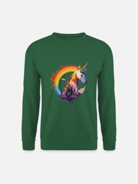 Einhorn im Regenbogen mit Schloss Geschenk - Unisex Pullover - Grün