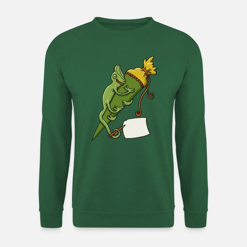 Caméléon avec cône d’école et bout de papier - Sweat-shirt Unisexe - vert foncé