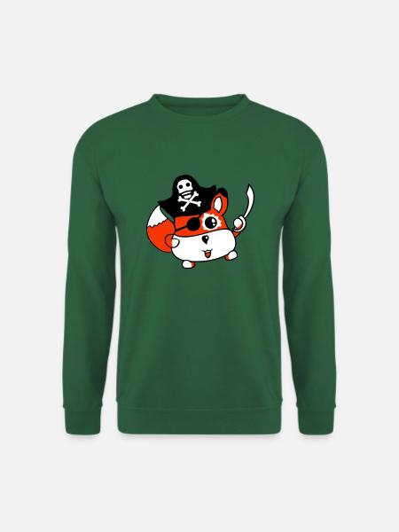 Kleiner Süßer Kapitän Fuchs Pirat Tier Augenklappe - Unisex Pullover - Grün