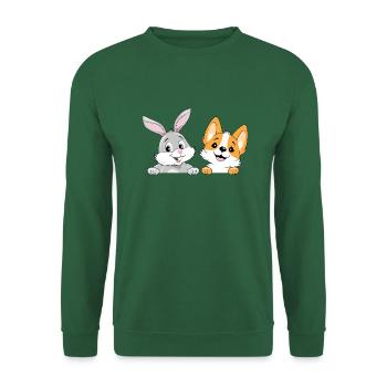 Lapin souriant et chien corgi - Sweat-shirt Unisexe - vert foncé - Devant