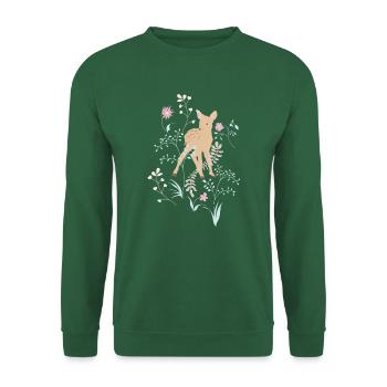 Mignon faon avec des fleurs et des plantes. Chevreuil. - Sweat-shirt Unisexe - vert foncé - Devant