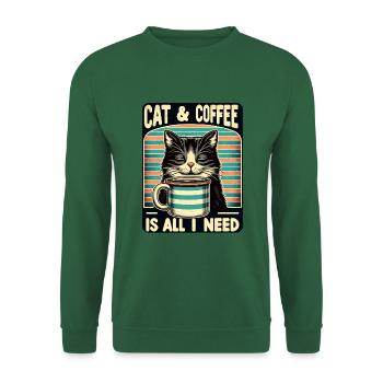 Katze und Kaffee ist alles was ich brauche - Unisex Pullover - Grün - Vorne