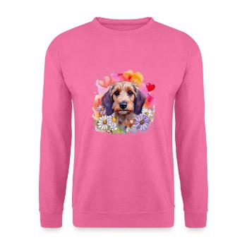 Bunter Rauhaardackel / Dackel mit Blumenkranz - Unisex Pullover - Pink - Vorne