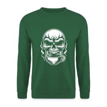 Skull mit Kaffeebecher Kaffee - Unisex Pullover - Grün - Vorne