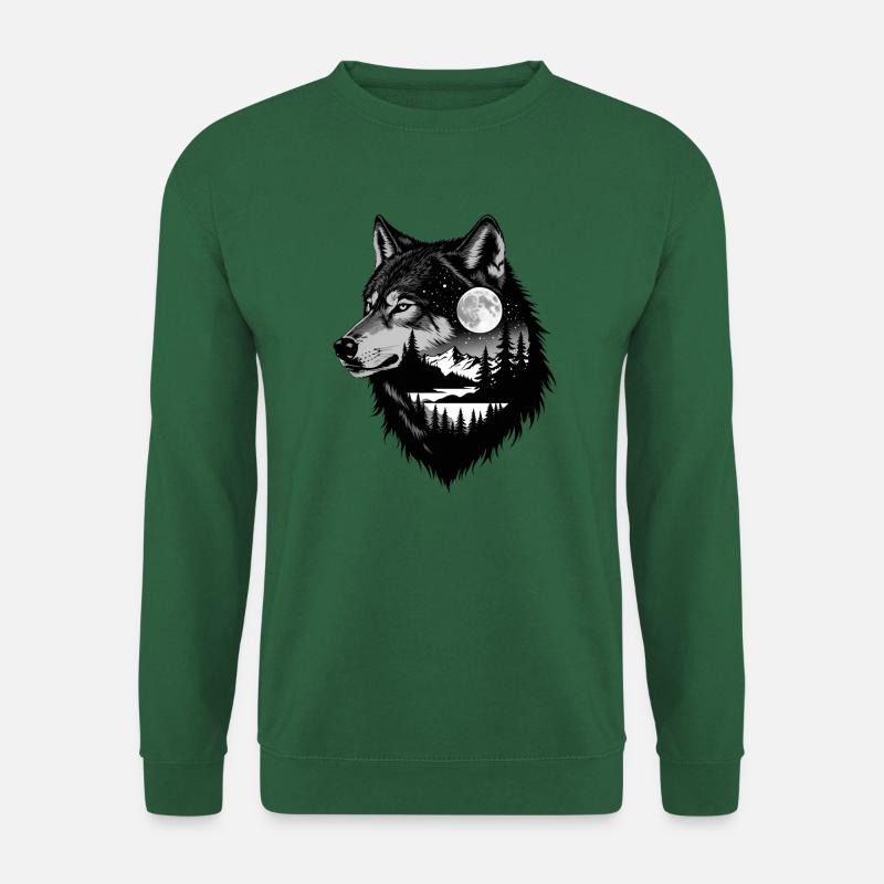 Schwarzer Wolf Wolfportrait. Wolfdesign - Unisex Pullover - Grün