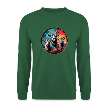 Three colorful goats on splashes of color - Unisex Sweatshirt - green - Front