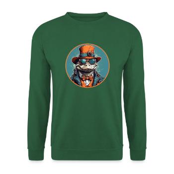 Alligator cool avec chapeau, lunettes de soleil et costume - Sweat-shirt Unisexe - vert foncé - Devant
