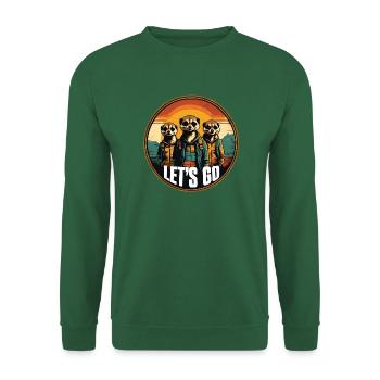 Coole Erdmännchen im Outdoor Outfit Vintage Stil - Unisex Pullover - Grün - Vorne