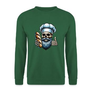 Skull mit Bäckermütze und Brot - Unisex Pullover - Grün - Vorne