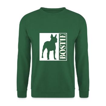 Boston Terrier Bostie Grafik mit Schriftzug - Unisex Pullover - Grün - Vorne