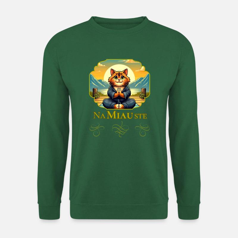 Katze grüßt mit Namaste - süßes Indien Motiv - Unisex Pullover - Grün