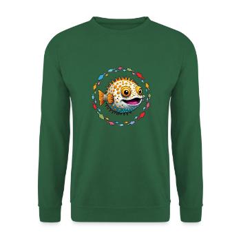 Puffer fish in the colorful circle of fish - Unisex Sweatshirt - green - Front