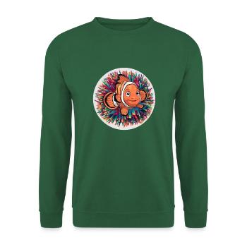 poisson-clown rieur et anémone de mer - Sweat-shirt Unisexe - vert foncé - Devant