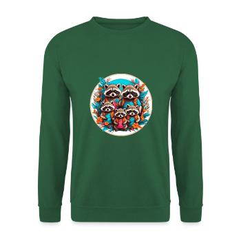 Liebenswerte Waschbärfamilie. Lustige Waschbären - Unisex Pullover - Grün - Vorne