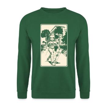 Comic Skateboard Girl an der Strandpromenade! - Unisex Pullover - Grün - Vorne