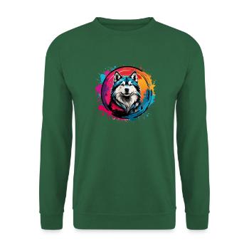 Sibirischer Husky Huskyportrait im Farbkreis - Unisex Pullover - Grün - Vorne