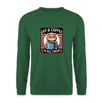 Katze und Kaffee ist alles was ich brauche - Unisex Pullover - Grün - Vorne