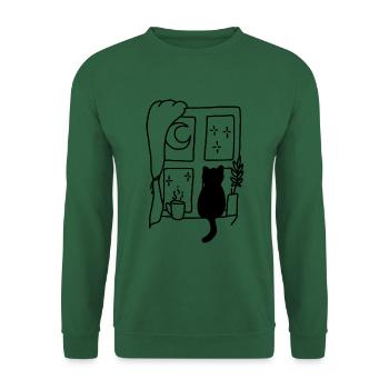 Chat assis fenêtre nuit - Sweat-shirt Unisexe - vert foncé - Devant