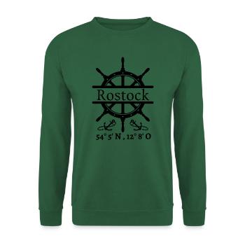 Rostock-Steuerrad, Anker & Koordinaten-Hansestadt - Unisex Pullover - Grün - Vorne