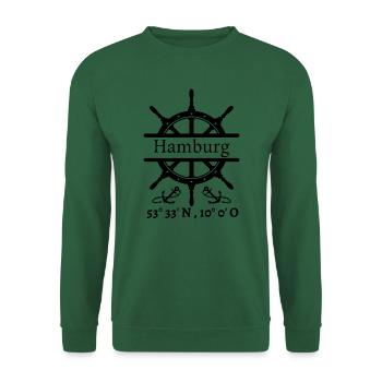 Hamburg-Steuerrad, Anker & Koordinaten-Hansestadt - Unisex Pullover - Grün - Vorne