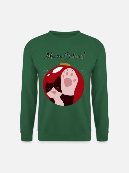 Meowy Catmas red ball, tuxedo cat - Unisex Sweatshirt - green