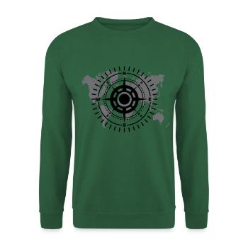Weltkarte mit Himmelsrichtung schwarz-weiß - Unisex Pullover - Grün - Vorne