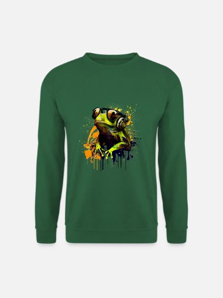 Cooler Frosch mit Sonnenbrille und Kopfhörern - Unisex Pullover - Grün