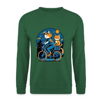 Coole Comic Katzen fahren Fahrrad - Unisex Pullover - Grün - Vorne