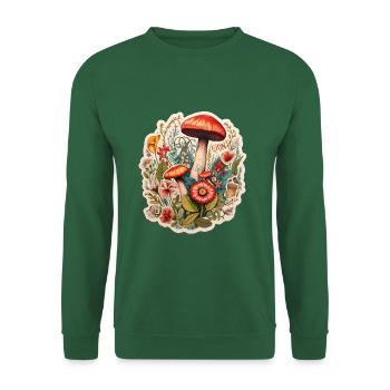 Art bohème avec des champignons et des fleurs - Sweat-shirt Unisexe - vert foncé - Devant