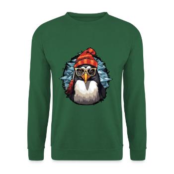 Pingouin de Noël père Noël cool avec chapeau - Sweat-shirt Unisexe - vert foncé - Devant
