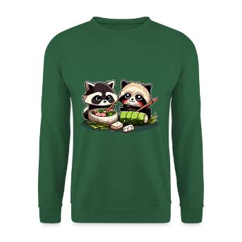 De mignons ratons laveurs comiques mangent des sushis ensemble - Sweat-shirt Unisexe - vert foncé - Devant