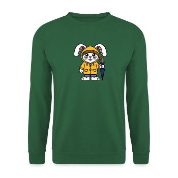 Lapin blanc, veste de pluie, chapeau, parapluie, lapin - Sweat-shirt Unisexe - vert foncé - Devant