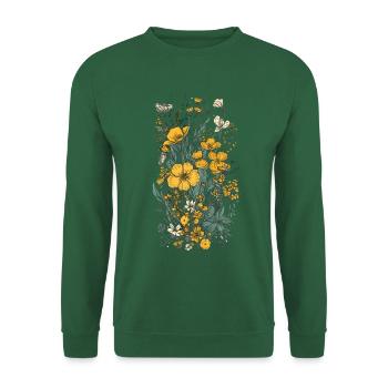 Beau bouquet d’herbier de fleurs bohèmes jaune - Sweat-shirt Unisexe - vert foncé - Devant
