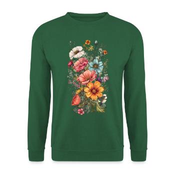 Magnifique bouquet d’herbier de fleurs bohèmes - Sweat-shirt Unisexe - vert foncé - Devant