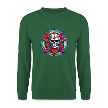 Crâne avec capuche colorée avec éléments décoratifs - Sweat-shirt Unisexe - vert foncé - Devant