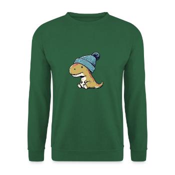 T-Rex Dino Dinosaur with Blue Beanie Hat - Unisex Sweatshirt - green - Front