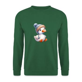 Mignon petit canard blanc canard avec chapeau - Sweat-shirt Unisexe - vert foncé - Devant