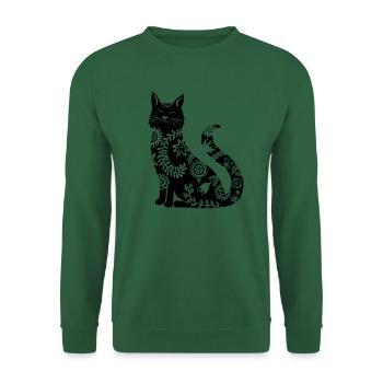 schwarze Katze mit Blumenmuster - Unisex Pullover - Grün - Vorne