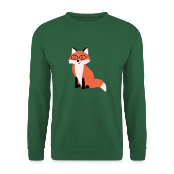 Brillen-Fuchs Cartoon Motiv - Unisex Pullover - Grün - Vorne