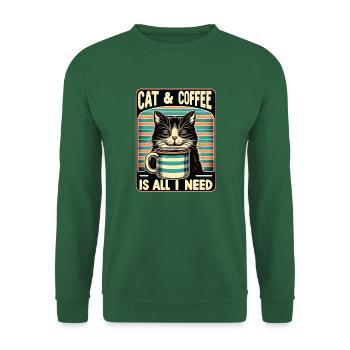 Katze und Kaffee ist alles was ich brauche - Unisex Pullover - Grün - Vorne