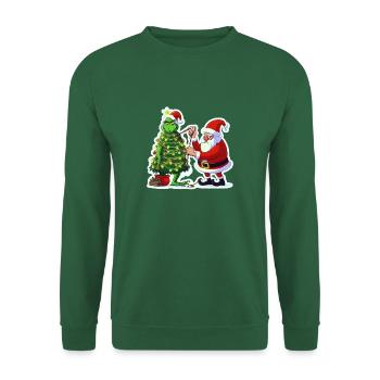 Père Noël Grinchh arbre de Noël guirlandes lumineuses - Sweat-shirt Unisexe - vert foncé - Devant