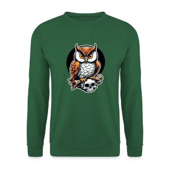Eule sitzt auf Skull - Unisex Pullover - Grün - Vorne