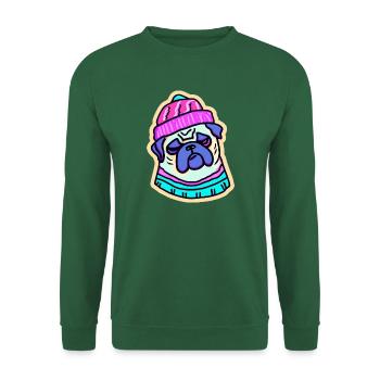 80er Hip Hop Mops Hund Geschenk Winter - Unisex Pullover - Grün - Vorne