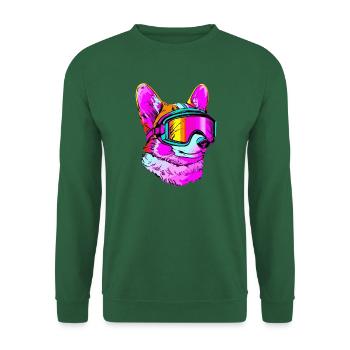 Corgi Ski Synthwave Hund Geschenk Pop Art - Unisex Pullover - Grün - Vorne