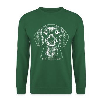 Das Bild zeigt einen treuen, aufmerksamen Dackel. - Unisex Pullover - Grün - Vorne